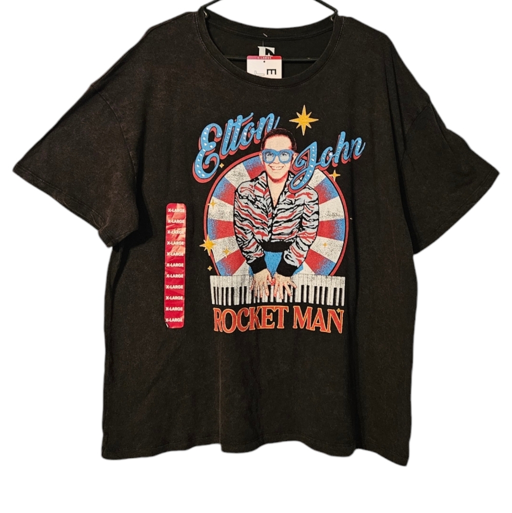 Elton Jhon Rocket Man Women's T Shirt Size XL Rhinestones Bling
